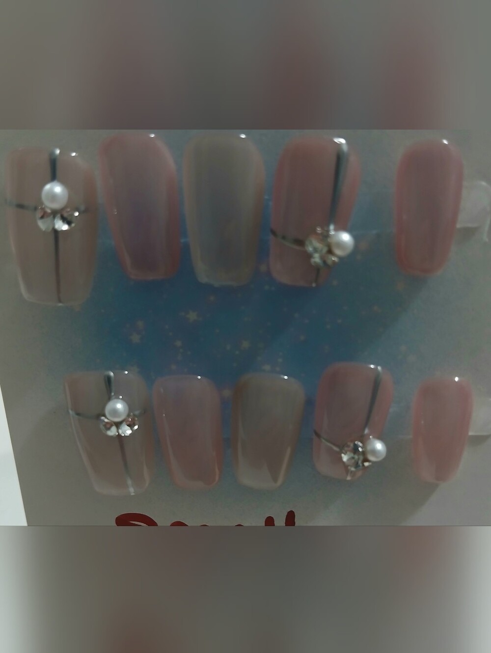 2 Sets Of Press On Nail Pink Pearl Accent - Elegant Coral Set. Size Small